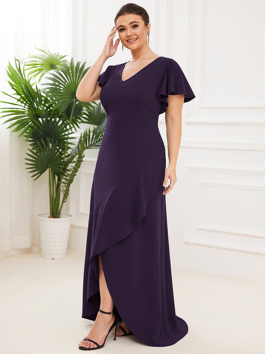 Elegant Plus Size Deep V-Neck Evening Dress with Ruffles Sleeves - Image 34