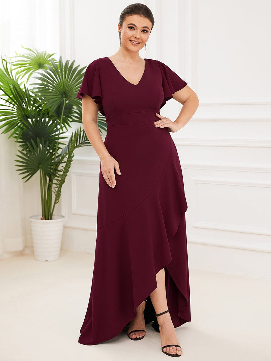 Elegant Plus Size Deep V-Neck Evening Dress with Ruffles Sleeves - Image 11