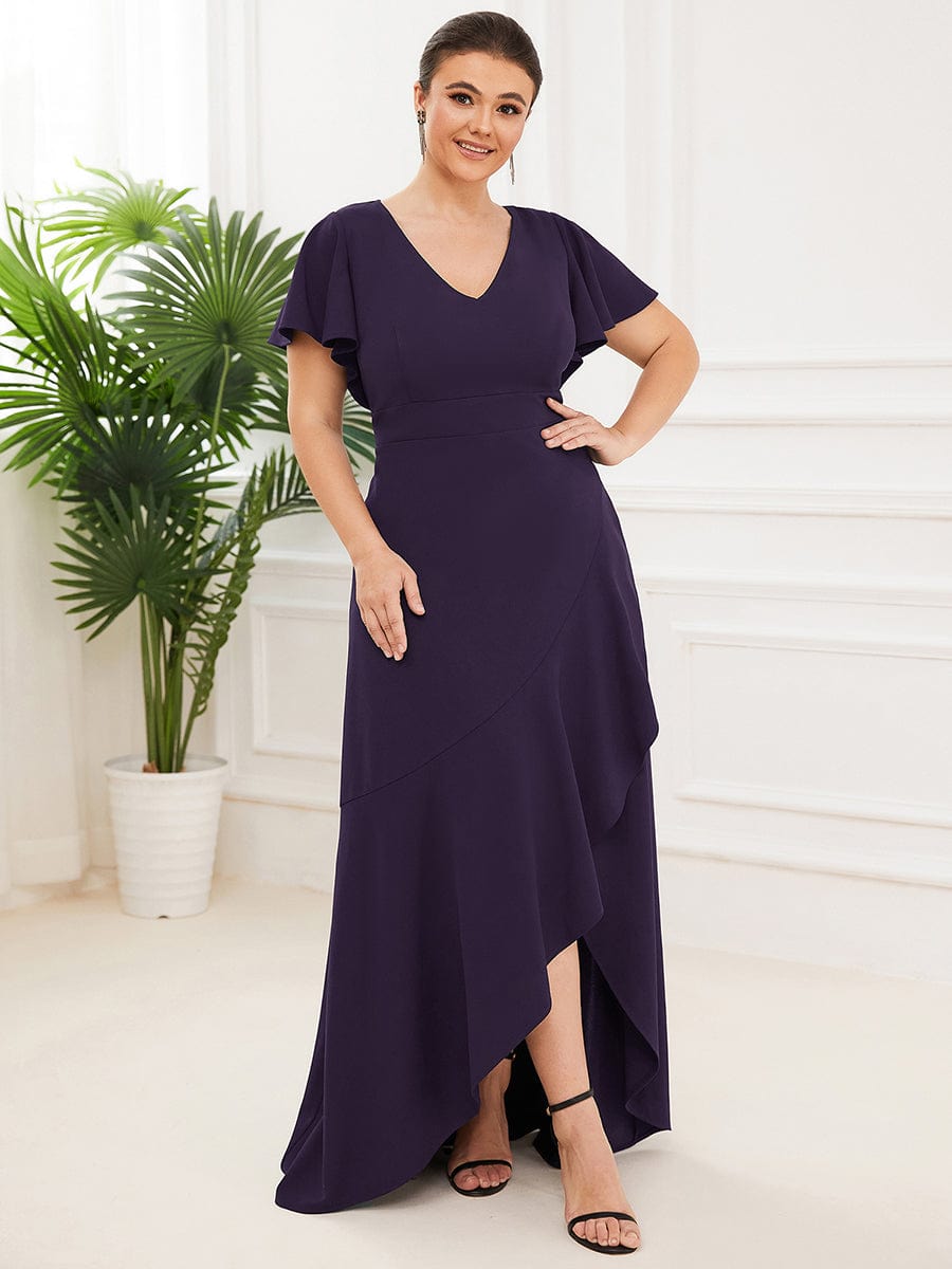 Elegant Plus Size Deep V-Neck Evening Dress with Ruffles Sleeves - Image 23