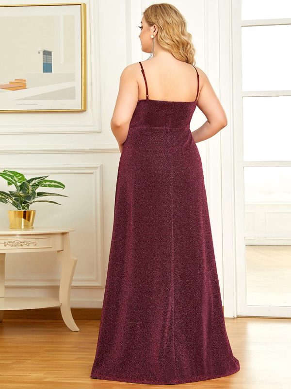 Elegant Plus Size Evening Gown with Spaghetti Straps and Pleated Detail - Image 7