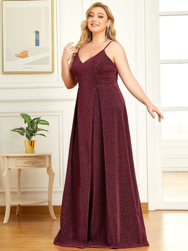 Elegant Plus Size Evening Gown with Spaghetti Straps and Pleated Detail - Image 8