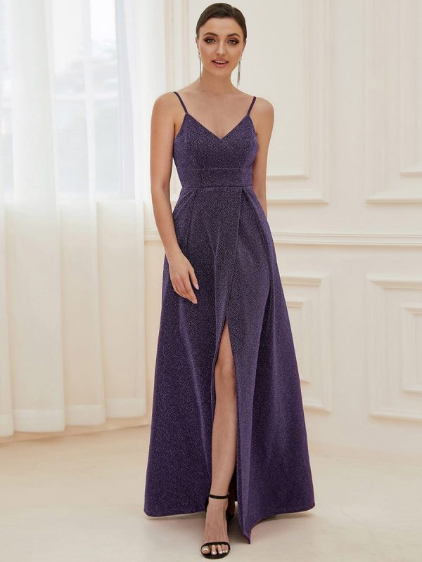 Elegant Plus Size Evening Gown with Spaghetti Straps and Pleated Detail - Image 25