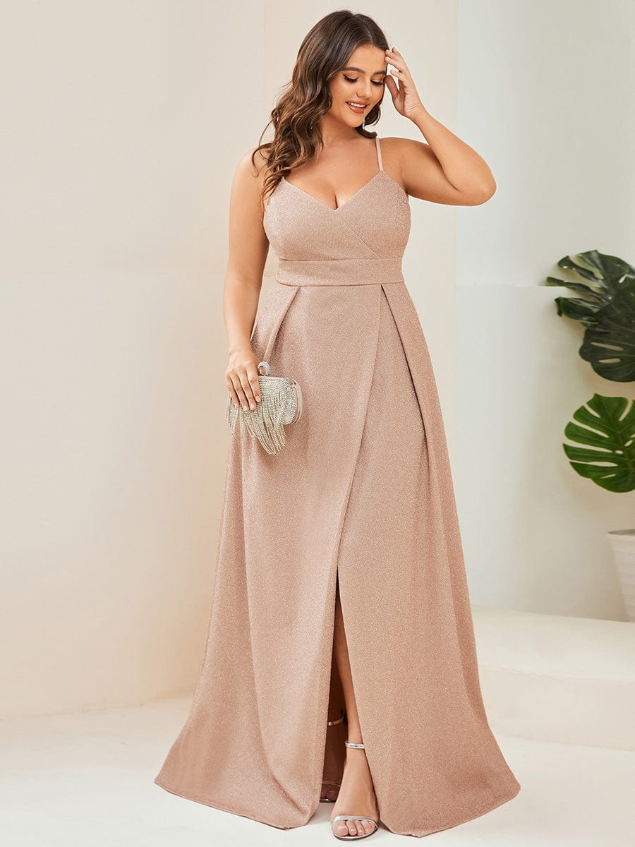 Elegant Plus Size Evening Gown with Spaghetti Straps and Pleated Detail - Image 41