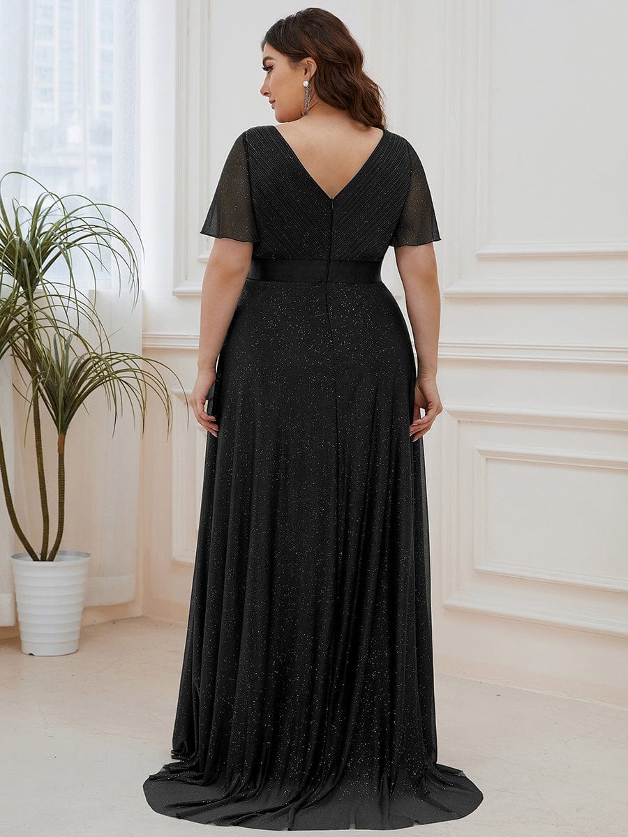 Elegant Plus Size Ruffled Sleeve Deep V Neck A Line Evening Dress - Image 12