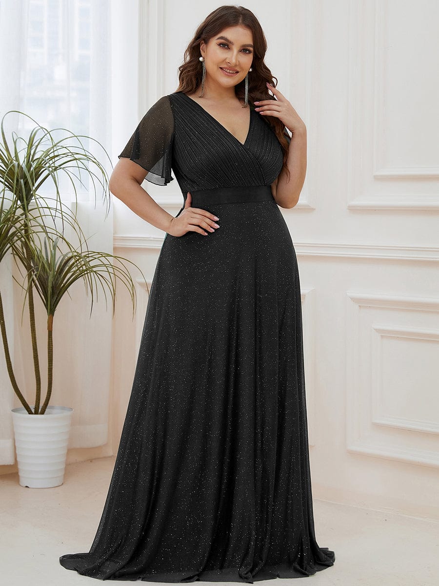 Elegant Plus Size Ruffled Sleeve Deep V Neck A Line Evening Dress - Image 14