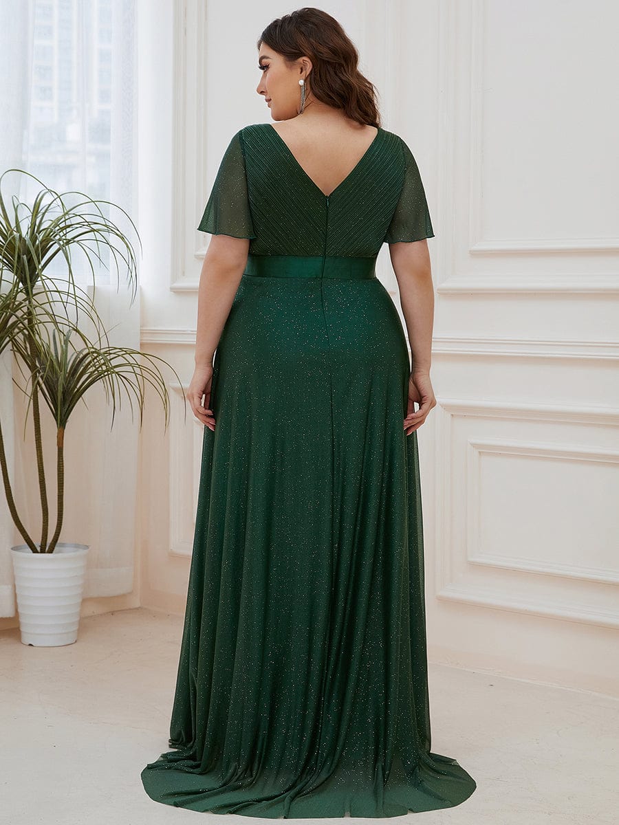 Elegant Plus Size Ruffled Sleeve Deep V Neck A Line Evening Dress - Image 7
