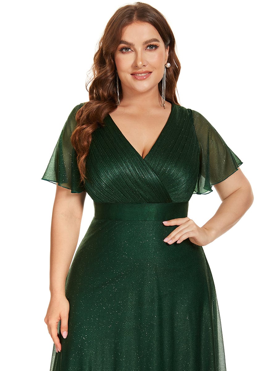 Elegant Plus Size Ruffled Sleeve Deep V Neck A Line Evening Dress - Image 10