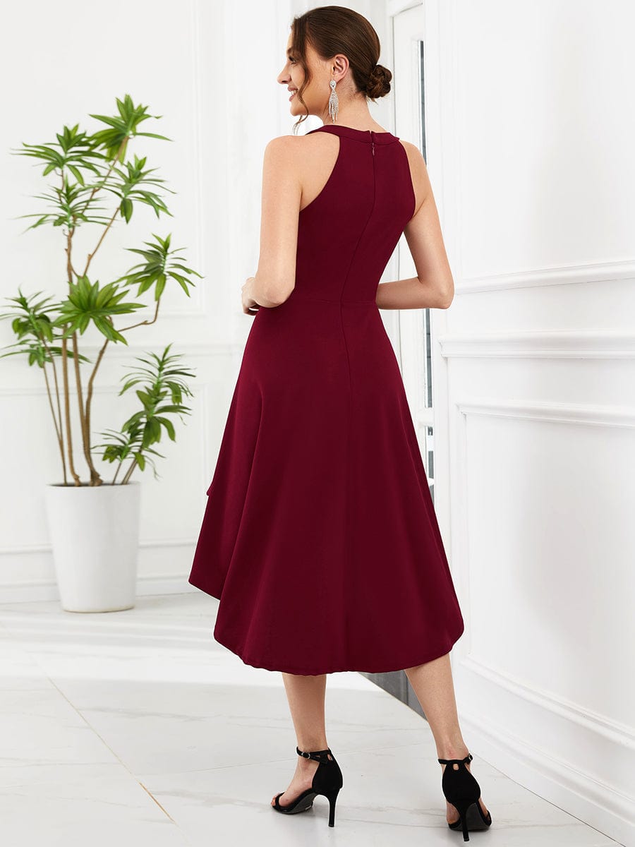 Elegant Round Neck Knee-Length Dress with Asymmetric Hem - Image 2