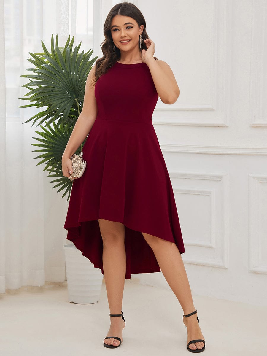 Elegant Round Neck Knee-Length Dress with Asymmetric Hem - Image 11