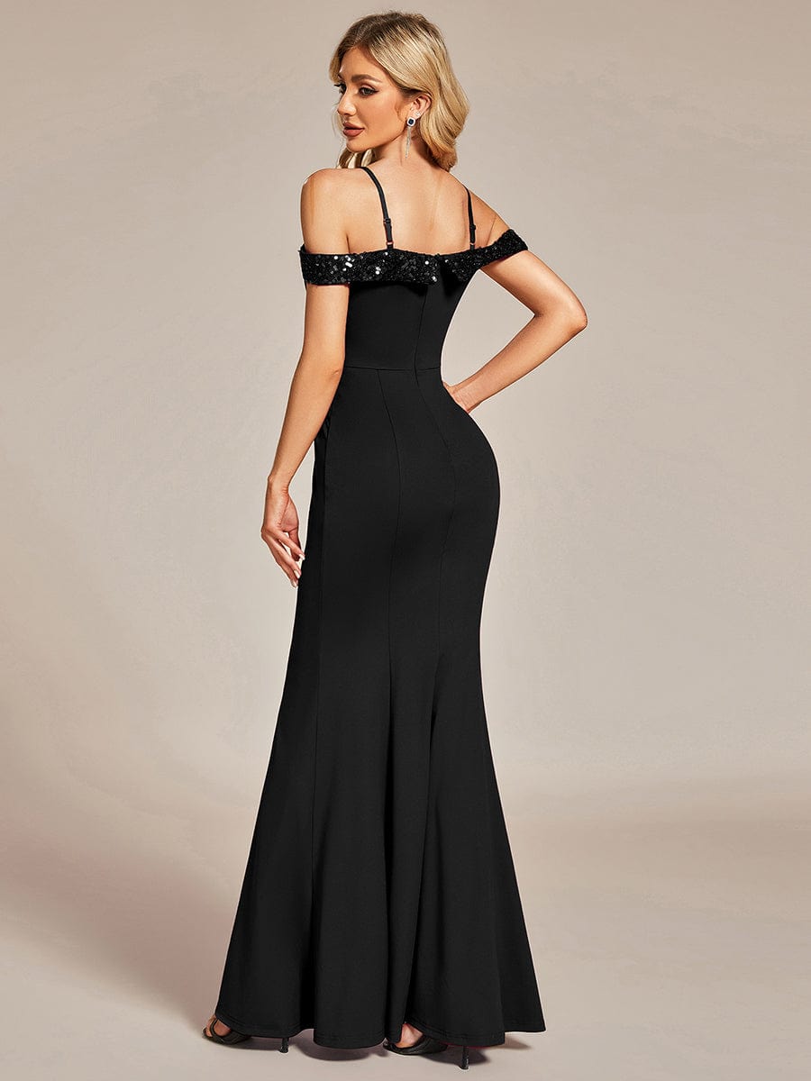 Elegant Sequined Off-Shoulder Mermaid Evening Gown - Image 2