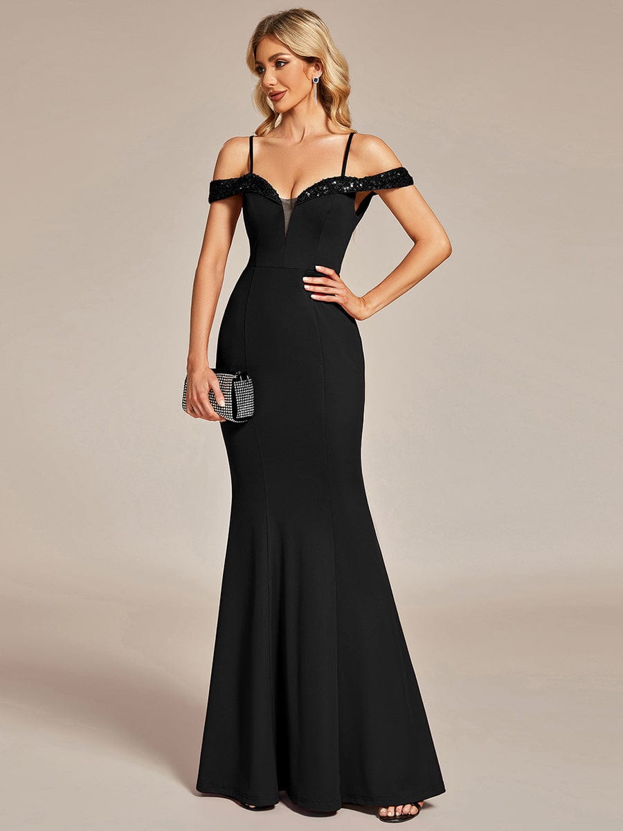 Elegant Sequined Off-Shoulder Mermaid Evening Gown - Image 3