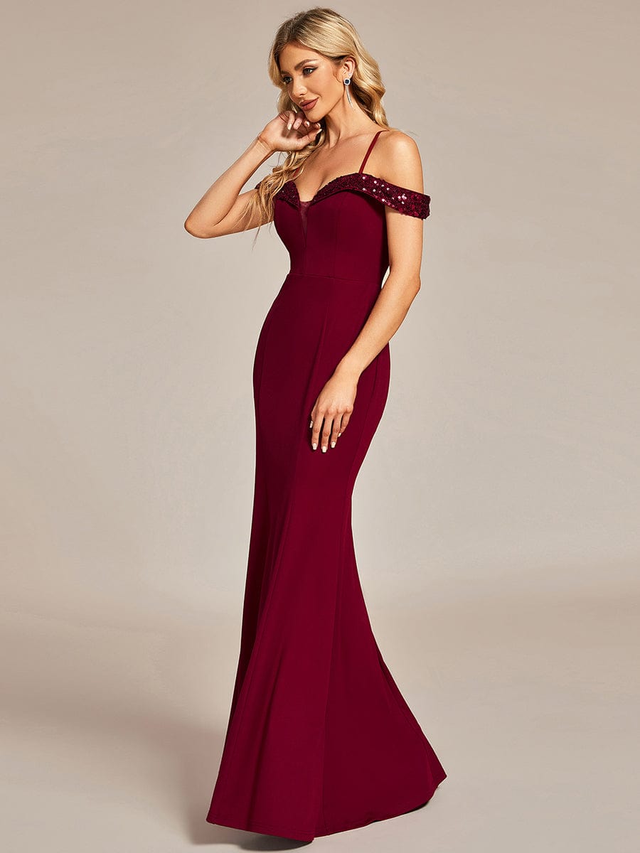 Elegant Sequined Off-Shoulder Mermaid Evening Gown - Image 9