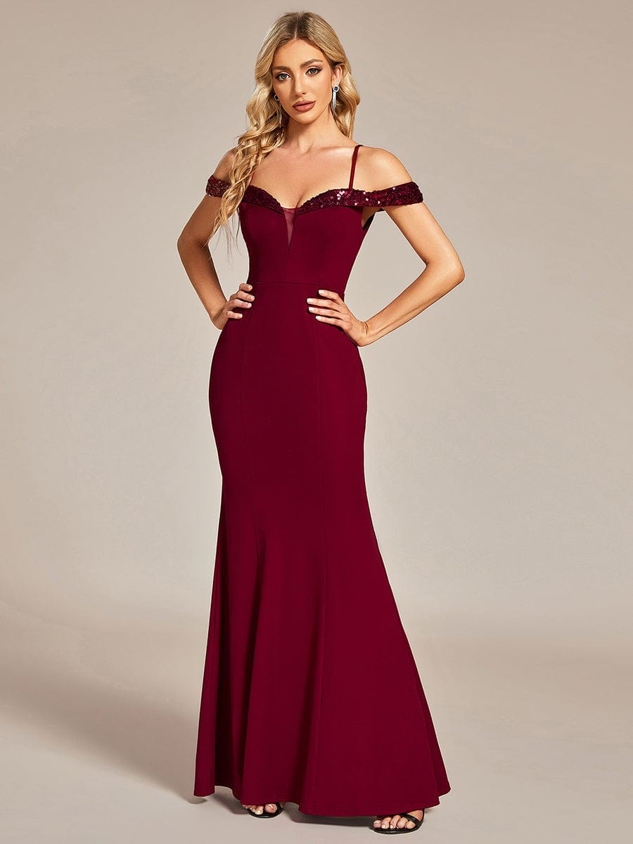 Elegant Sequined Off-Shoulder Mermaid Evening Gown - Image 6