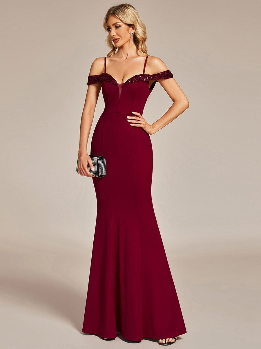 Elegant Sequined Off-Shoulder Mermaid Evening Gown - Image 8