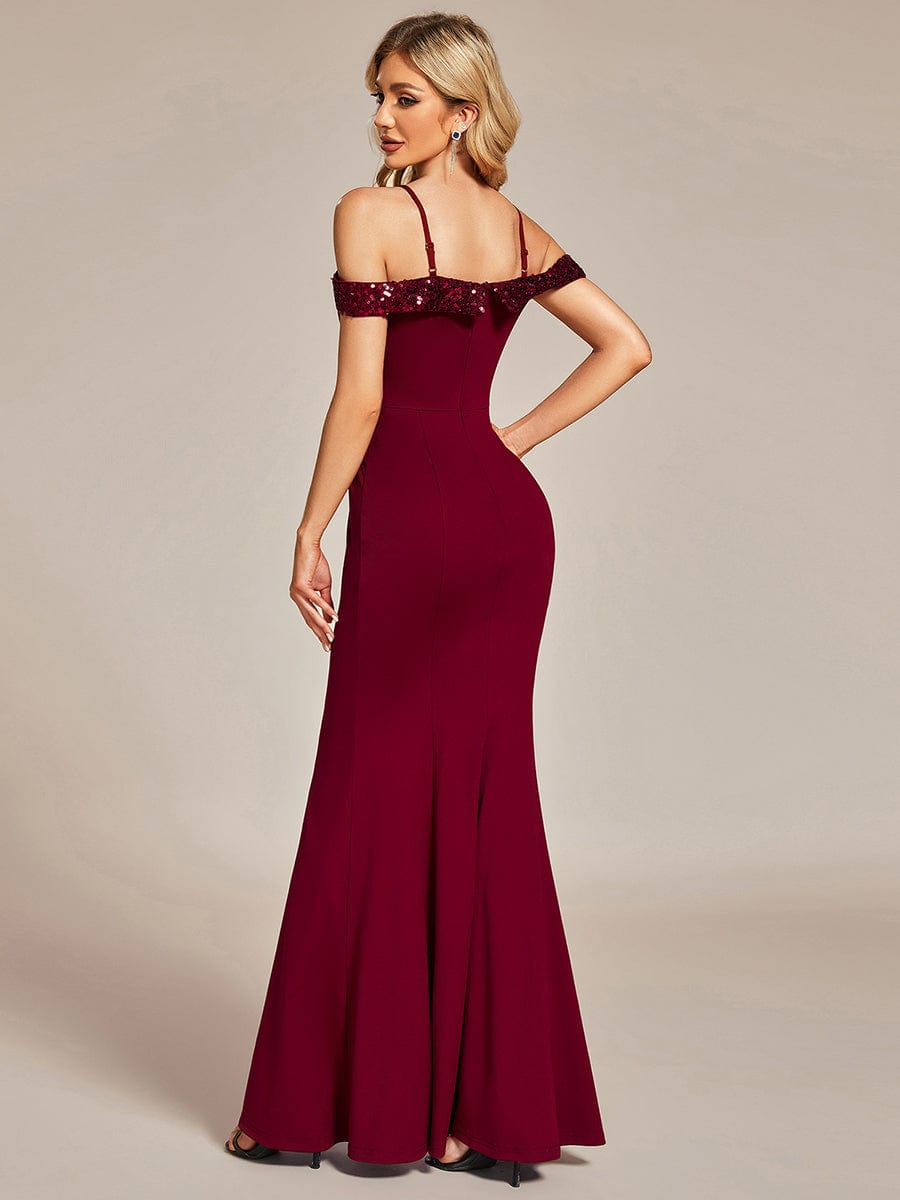 Elegant Sequined Off-Shoulder Mermaid Evening Gown - Image 7