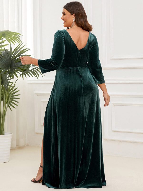 Elegant Shimmering A-Line Long Sleeve Deep V-Neck Evening Gown - Image 7