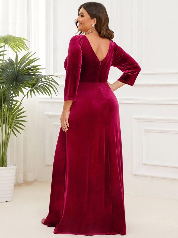 Elegant Shimmering A-Line Long Sleeve Deep V-Neck Evening Gown - Image 12
