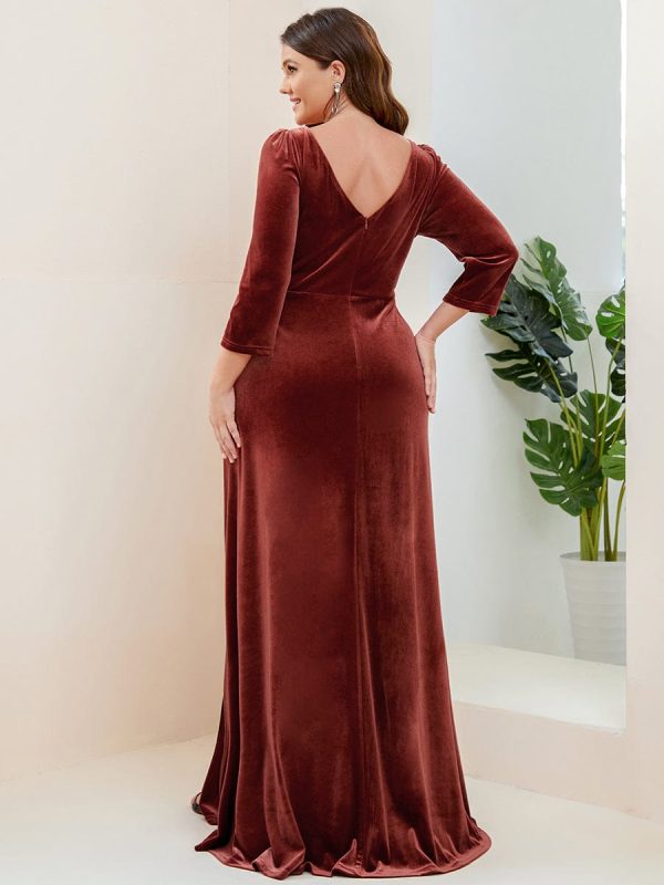 Elegant Shimmering A-Line Long Sleeve Deep V-Neck Evening Gown - Image 2