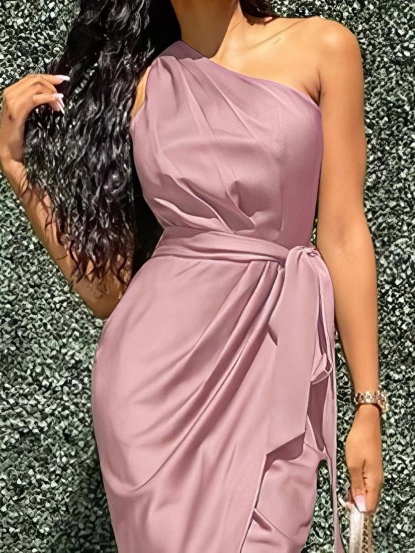 Elegant Slanted Shoulder Sleeveless Long Dress - Image 25