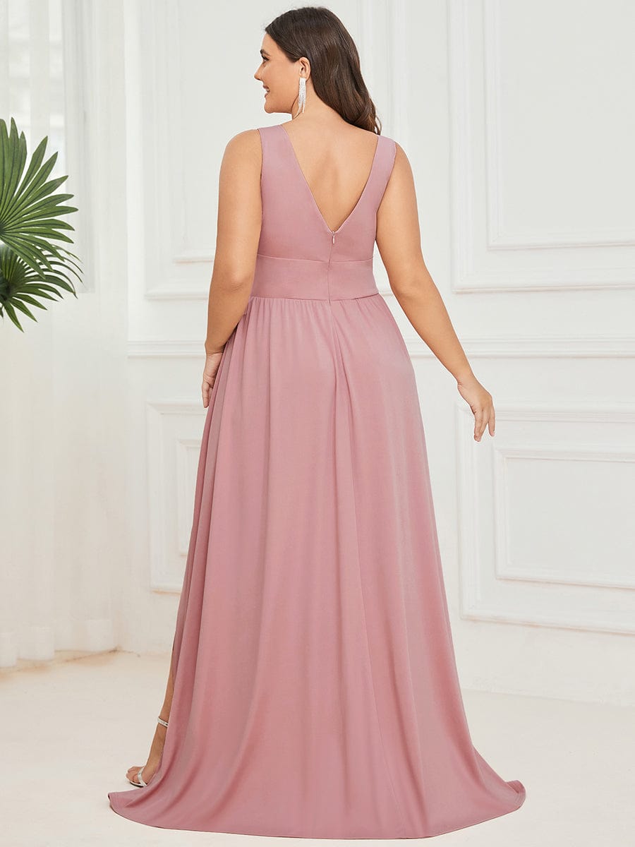 Elegant Sleeveless Bridesmaid Dress with Deep V Neck and A-Line Silhouette - Image 3