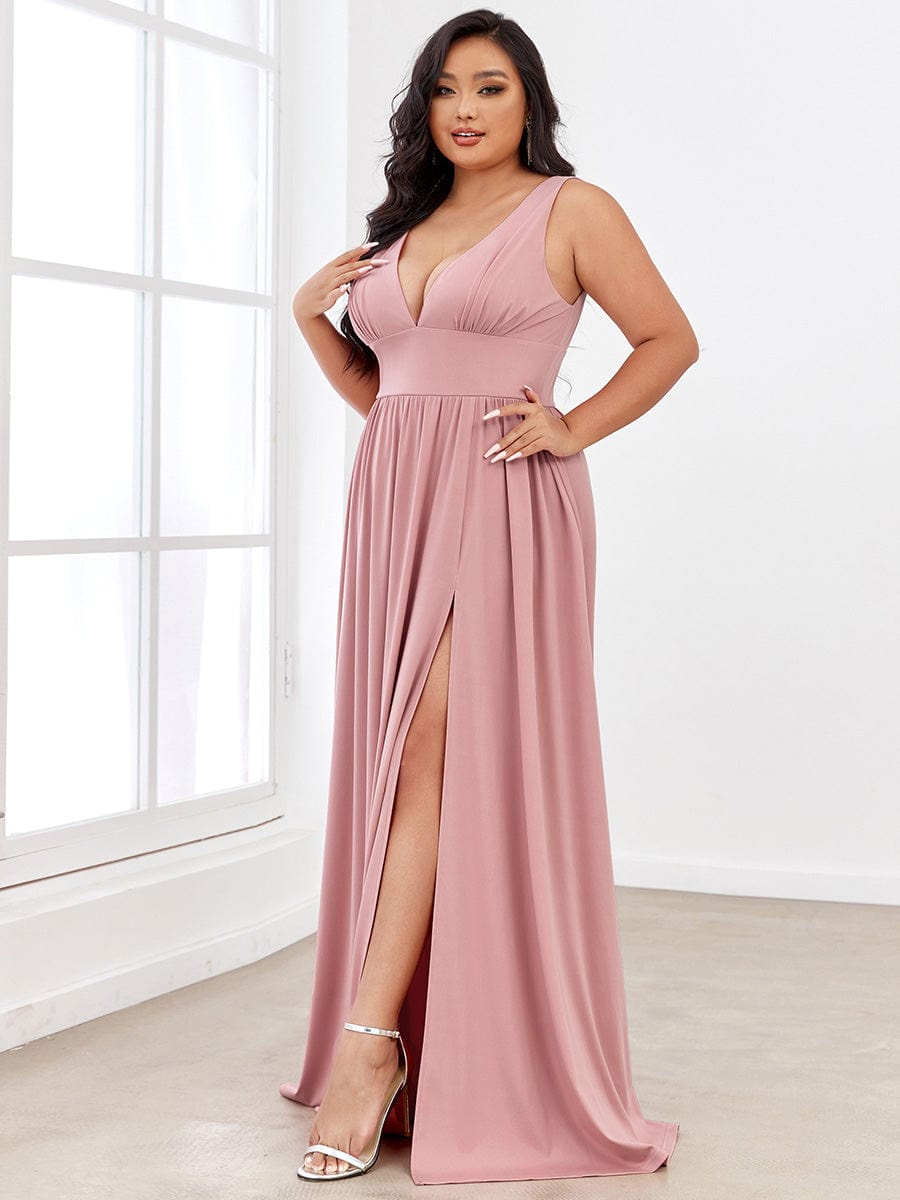 Elegant Sleeveless Bridesmaid Dress with Deep V Neck and A-Line Silhouette - Image 4