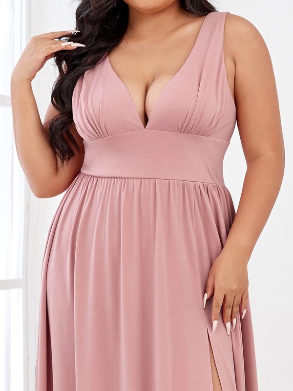 Elegant Sleeveless Bridesmaid Dress with Deep V Neck and A-Line Silhouette - Image 5