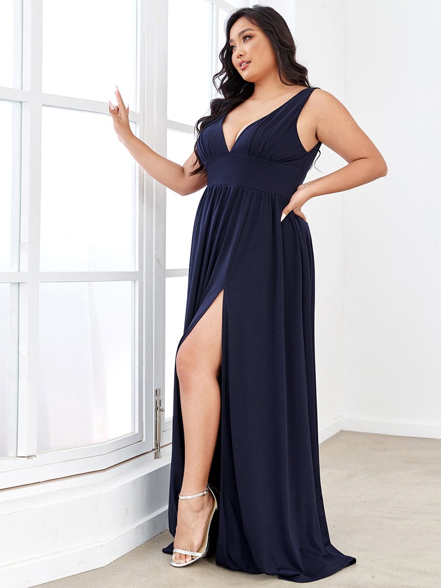 Elegant Sleeveless Bridesmaid Dress with Deep V Neck and A-Line Silhouette - Image 8