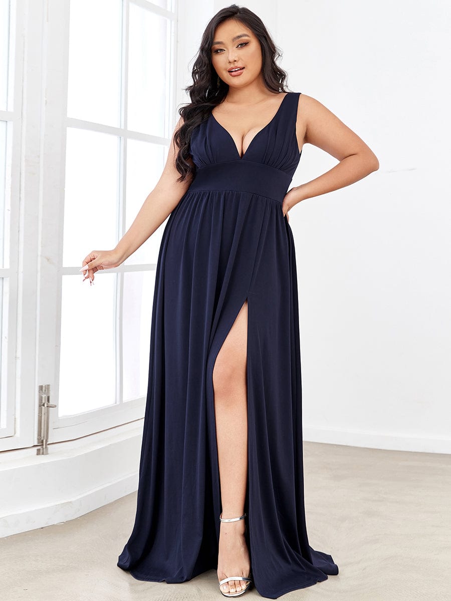 Elegant Sleeveless Bridesmaid Dress with Deep V Neck and A-Line Silhouette - Image 9