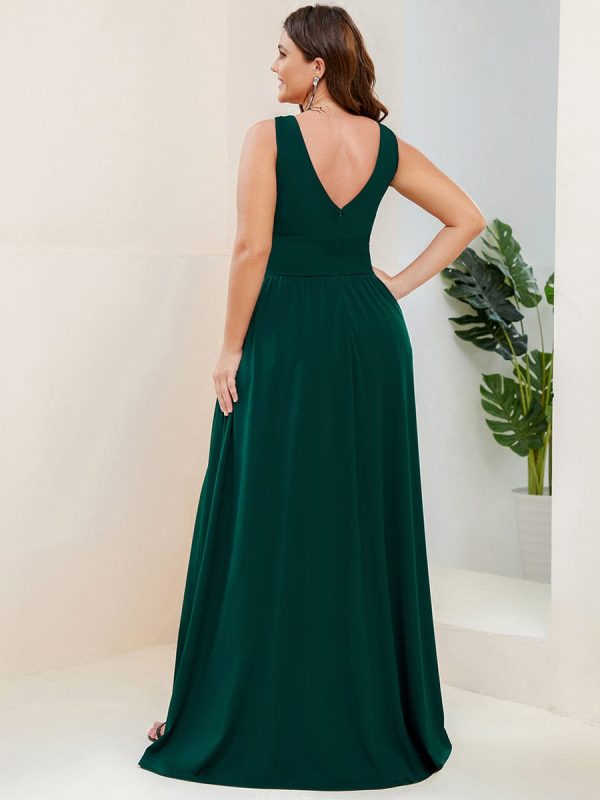 Elegant Sleeveless Bridesmaid Dress with Deep V Neck and A-Line Silhouette - Image 14