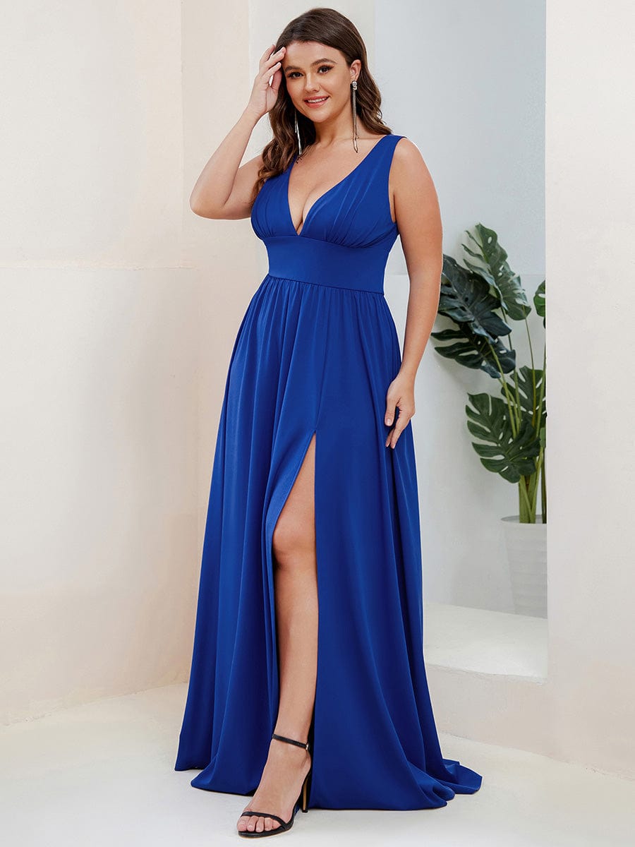 Elegant Sleeveless Bridesmaid Dress with Deep V Neck and A-Line Silhouette - Image 17