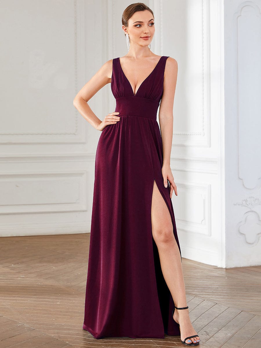 Elegant Sleeveless Bridesmaid Dress with Deep V Neck and A-Line Silhouette - Image 24