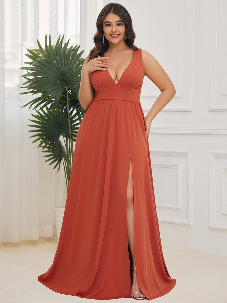 Elegant Sleeveless Bridesmaid Dress with Deep V Neck and A-Line Silhouette - Image 25