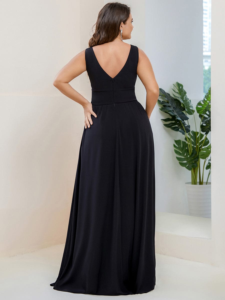 Elegant Sleeveless Bridesmaid Dress with Deep V Neck and A-Line Silhouette - Image 30
