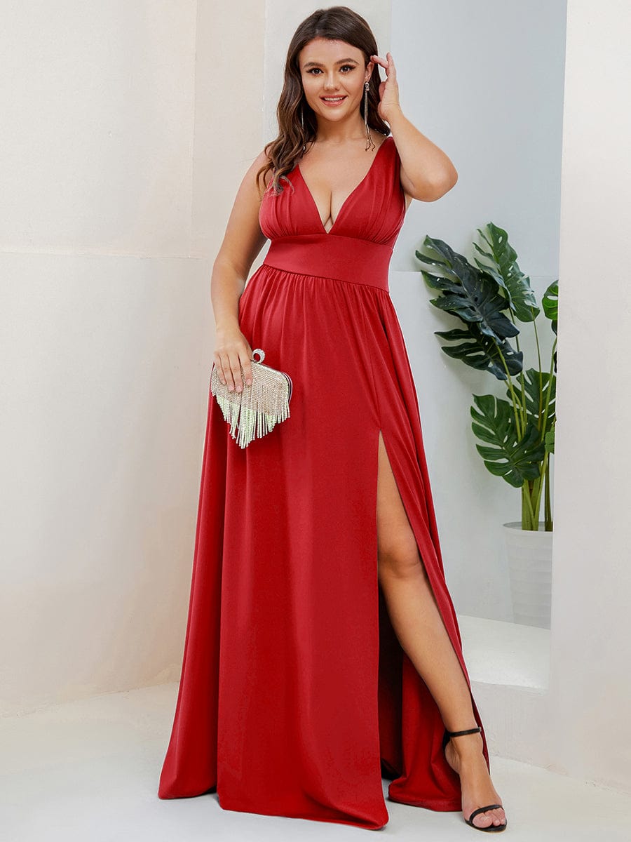 Elegant Sleeveless Bridesmaid Dress with Deep V Neck and A-Line Silhouette - Image 34