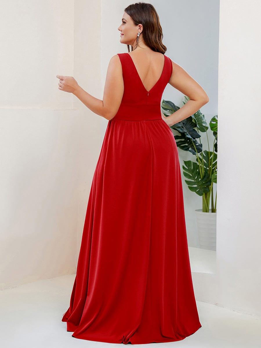 Elegant Sleeveless Bridesmaid Dress with Deep V Neck and A-Line Silhouette - Image 35