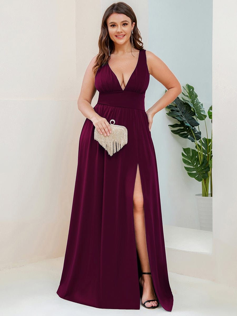 Elegant Sleeveless Bridesmaid Dress with Deep V Neck and A-Line Silhouette - Image 39
