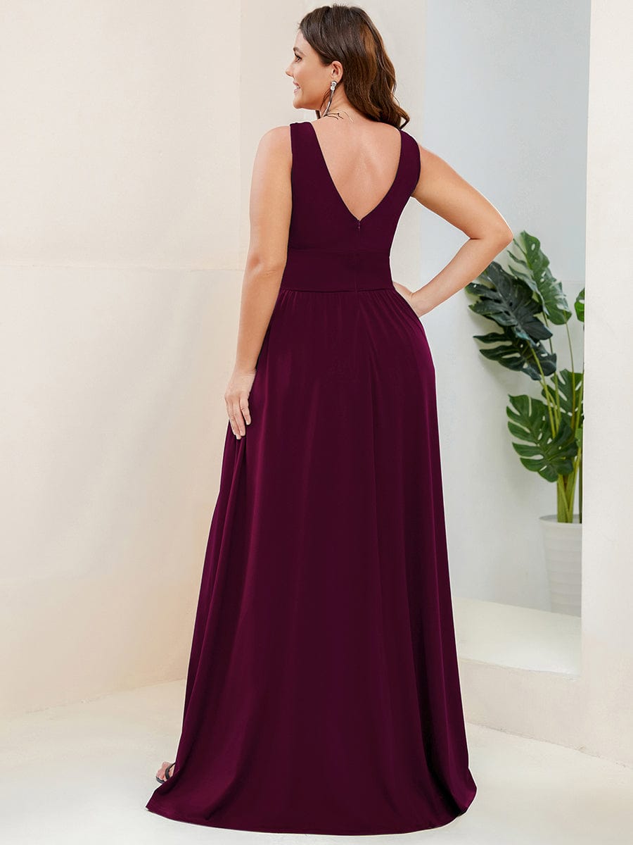Elegant Sleeveless Bridesmaid Dress with Deep V Neck and A-Line Silhouette - Image 40