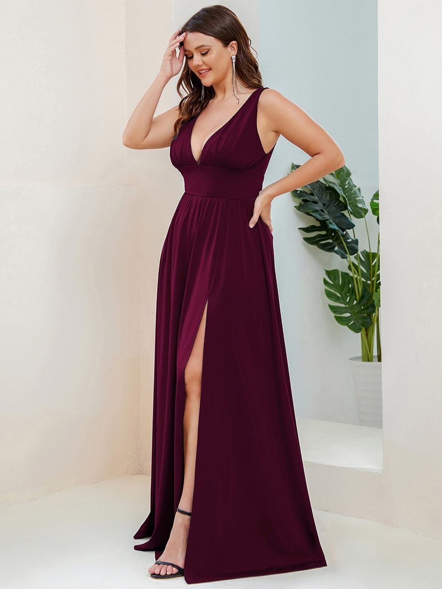 Elegant Sleeveless Bridesmaid Dress with Deep V Neck and A-Line Silhouette - Image 41