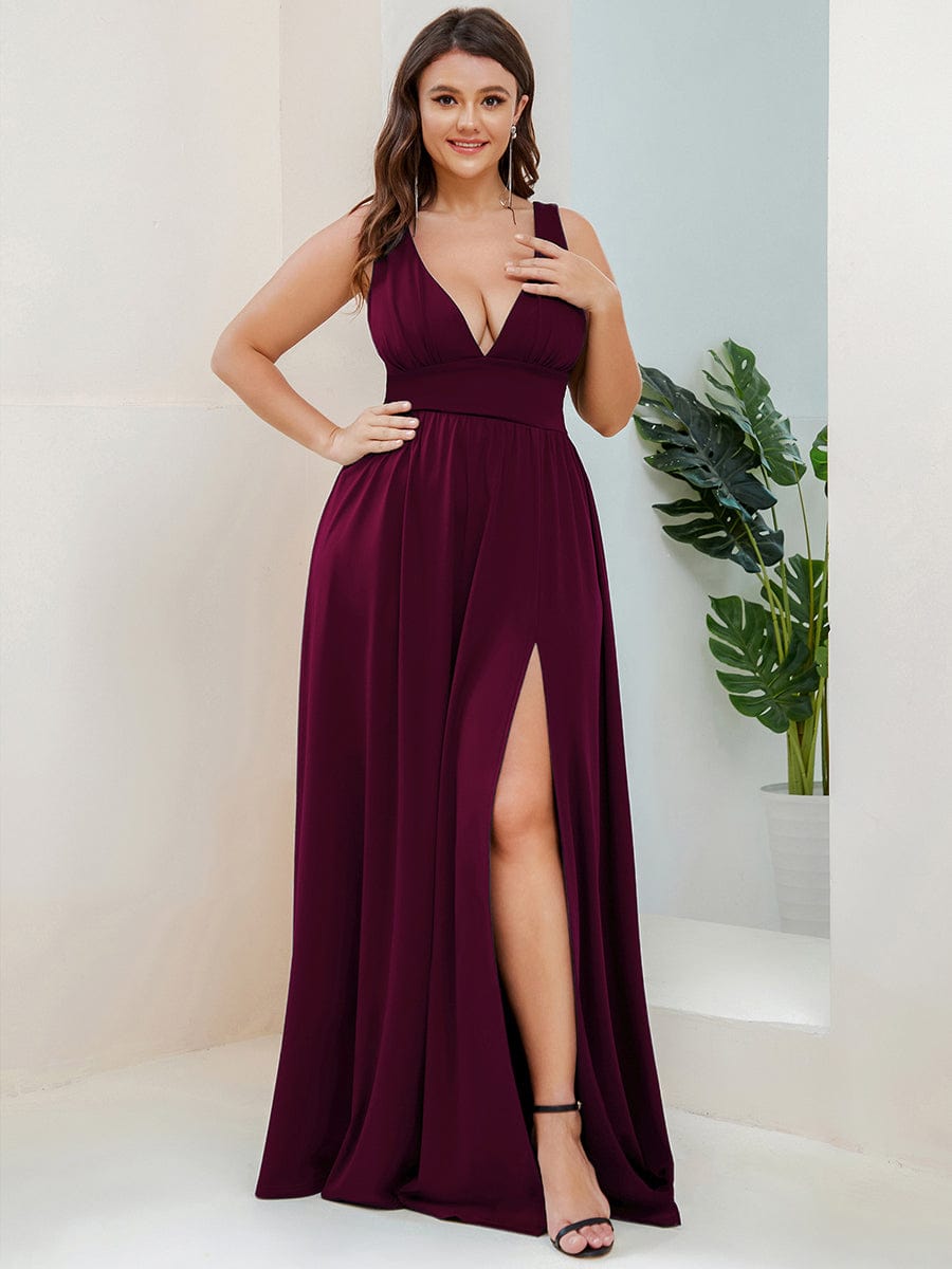 Elegant Sleeveless Bridesmaid Dress with Deep V Neck and A-Line Silhouette - Image 42