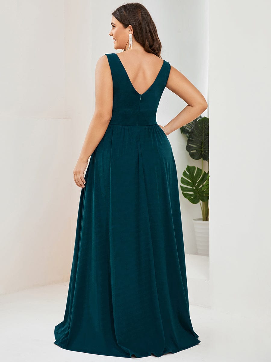 Elegant Sleeveless Bridesmaid Dress with Deep V Neck and A-Line Silhouette - Image 45