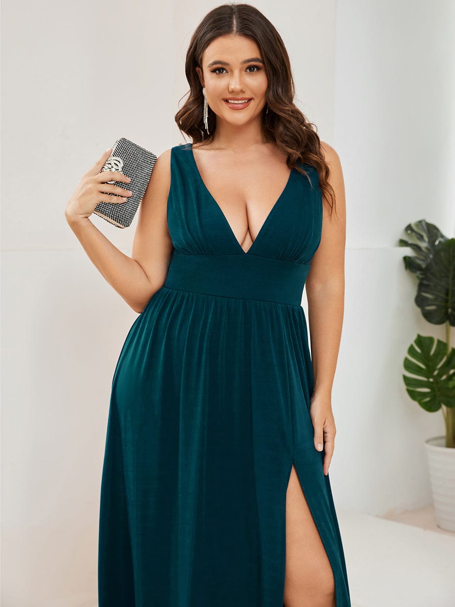 Elegant Sleeveless Bridesmaid Dress with Deep V Neck and A-Line Silhouette - Image 49