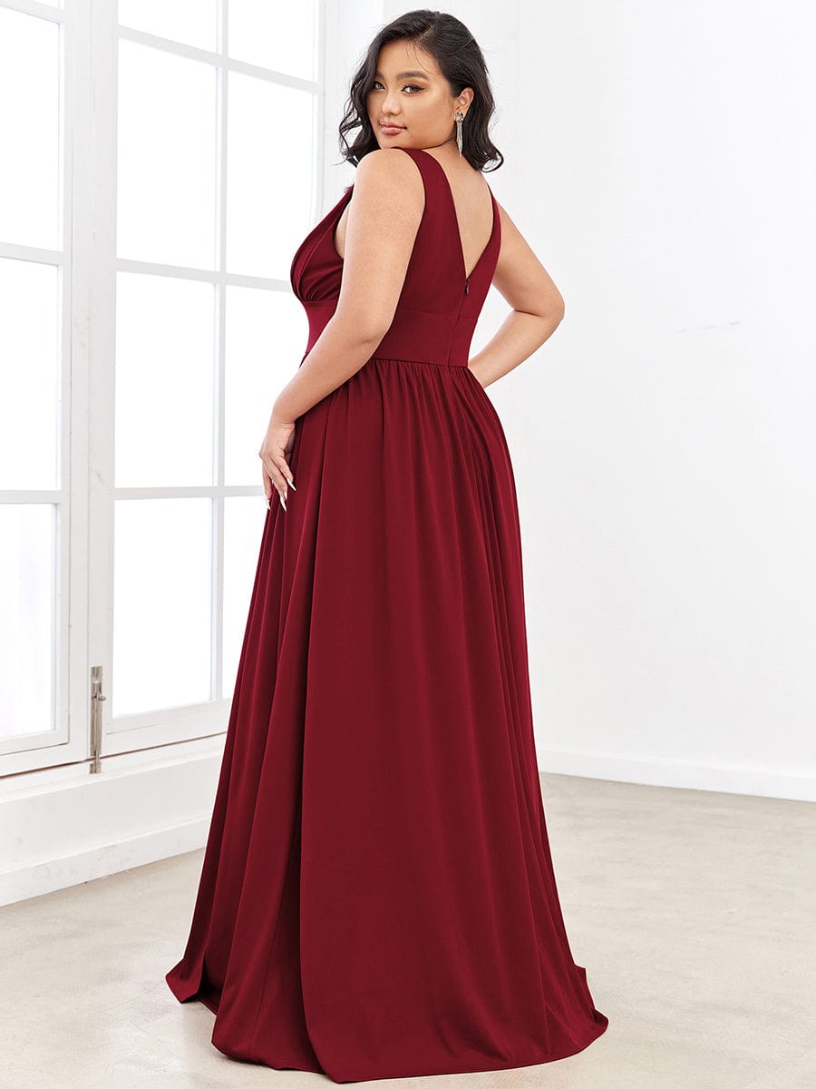 Elegant Sleeveless Bridesmaid Dress with Deep V Neck and A-Line Silhouette - Image 48