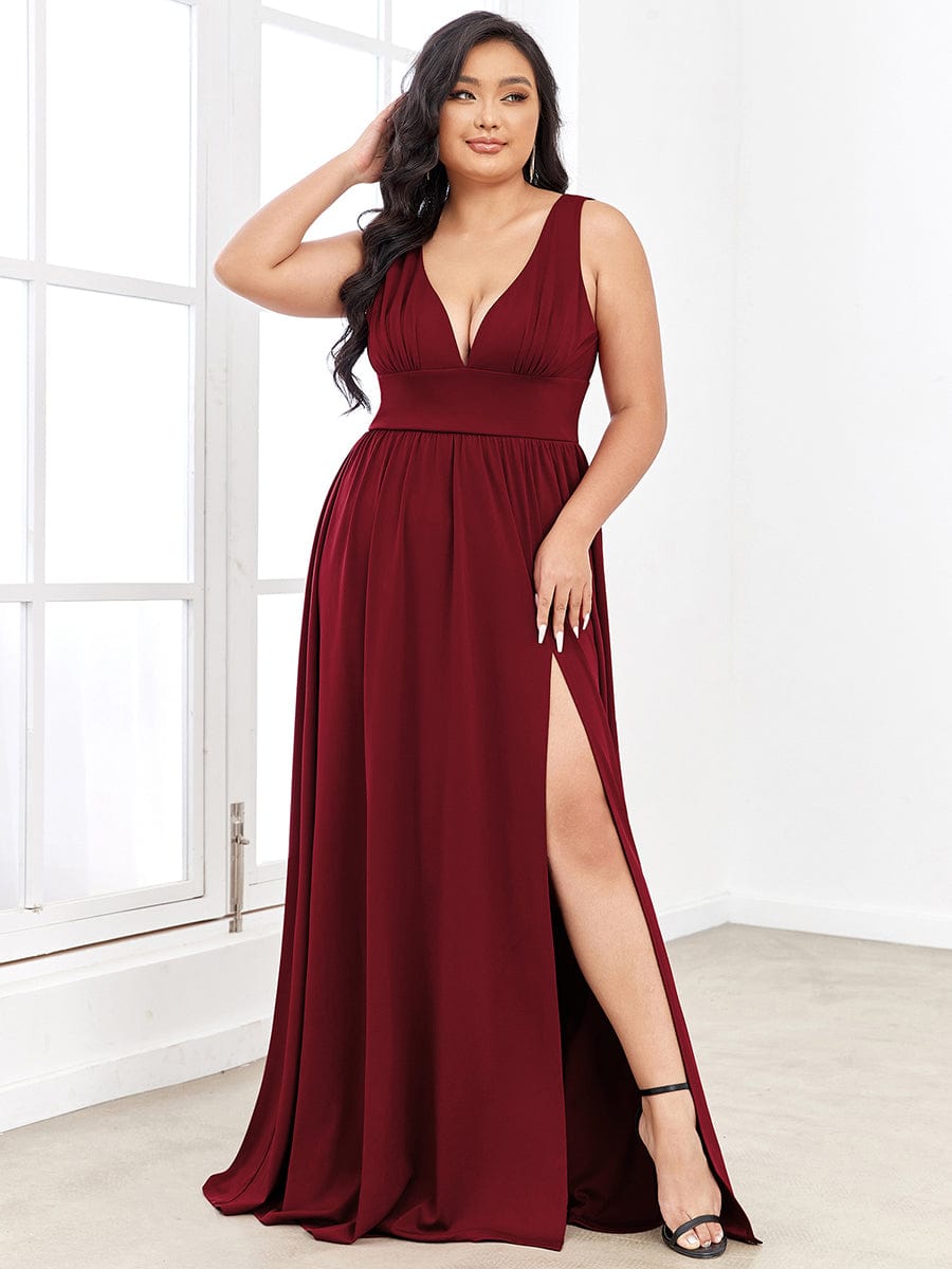 Elegant Sleeveless Bridesmaid Dress with Deep V Neck and A-Line Silhouette - Image 52