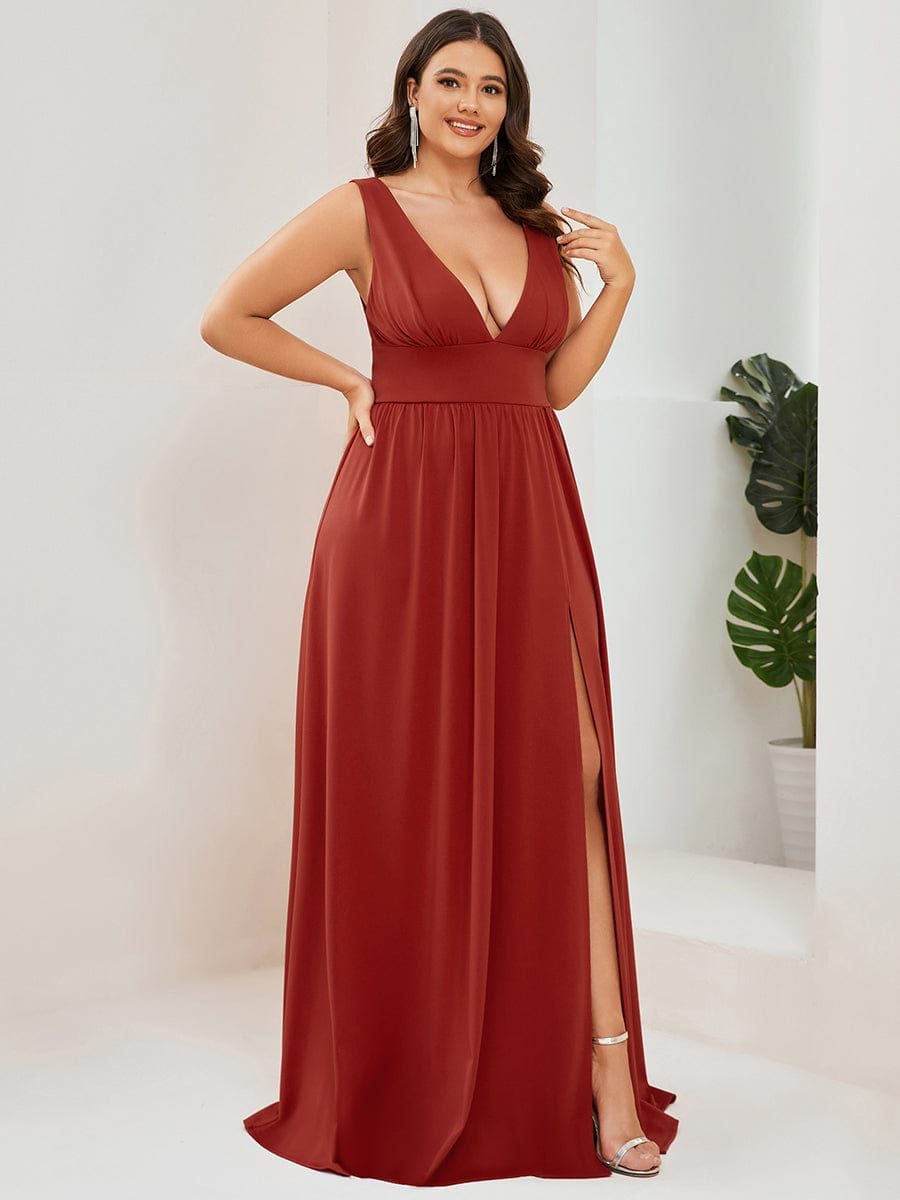 Elegant Sleeveless Bridesmaid Dress with Deep V Neck and A-Line Silhouette - Image 53