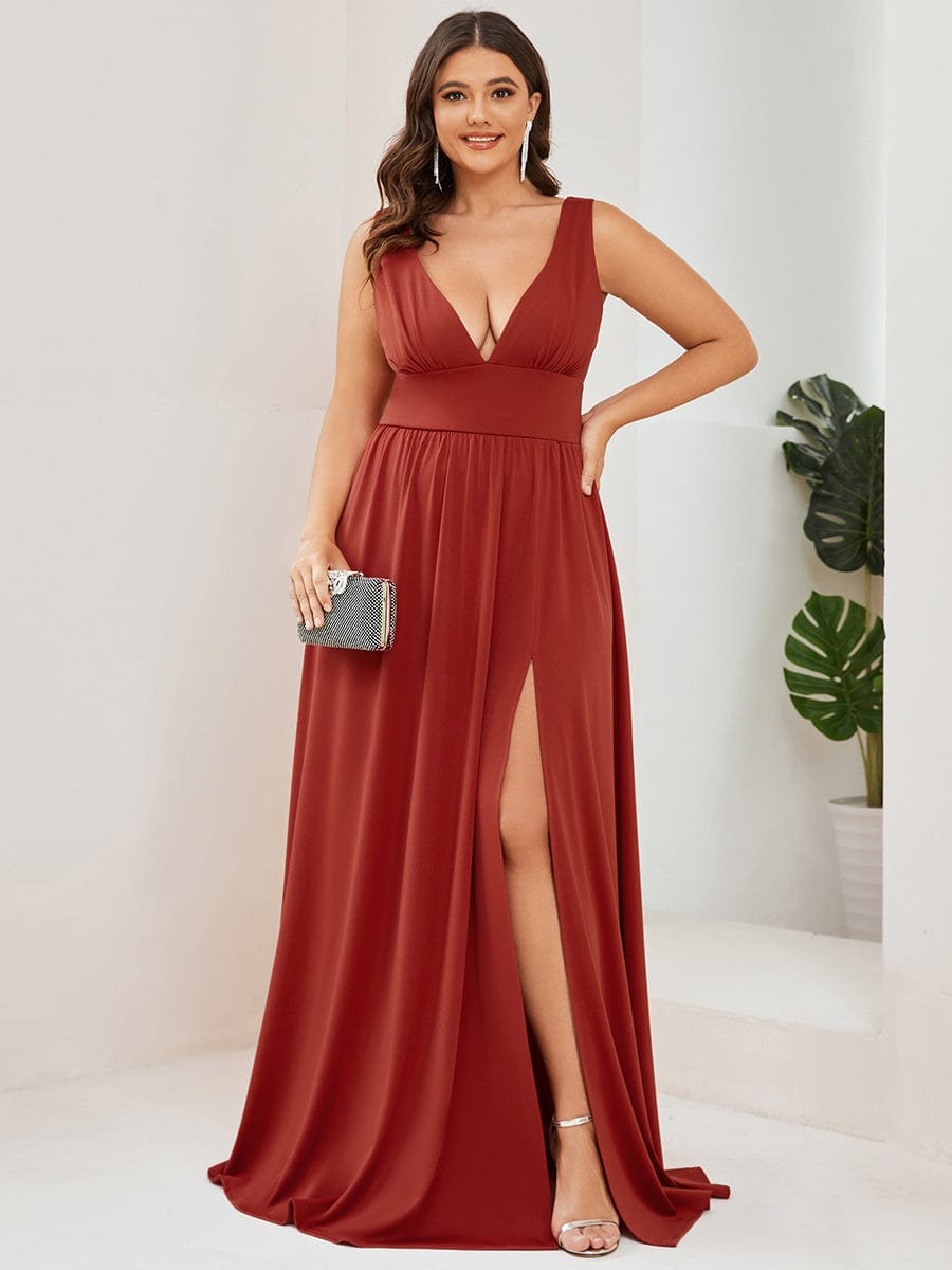 Elegant Sleeveless Bridesmaid Dress with Deep V Neck and A-Line Silhouette - Image 54
