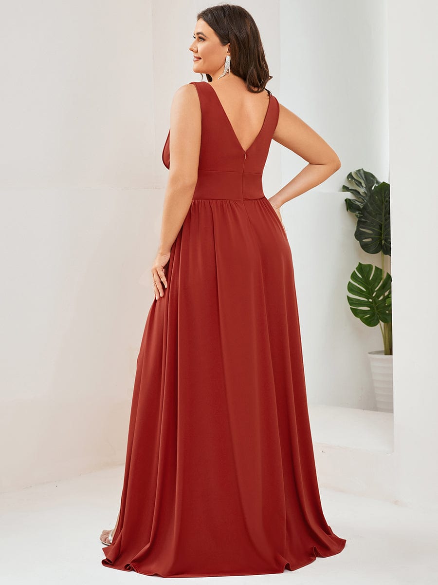 Elegant Sleeveless Bridesmaid Dress with Deep V Neck and A-Line Silhouette - Image 55