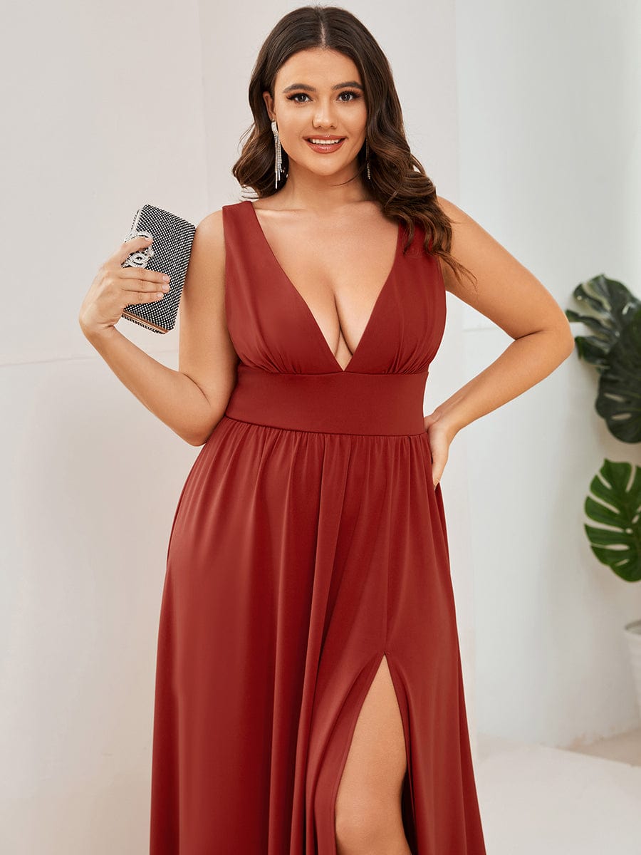 Elegant Sleeveless Bridesmaid Dress with Deep V Neck and A-Line Silhouette - Image 56