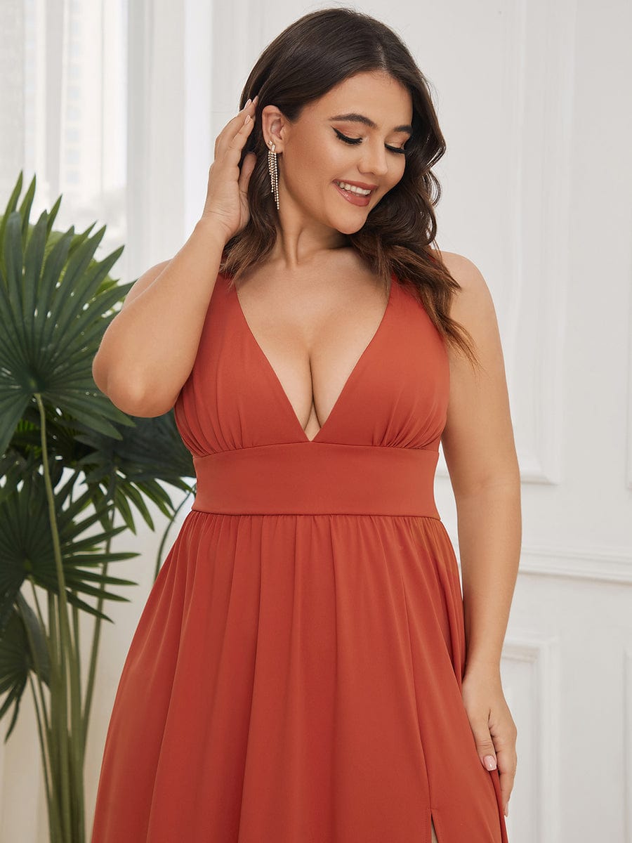 Elegant Sleeveless Bridesmaid Dress with Deep V Neck and A-Line Silhouette - Image 59