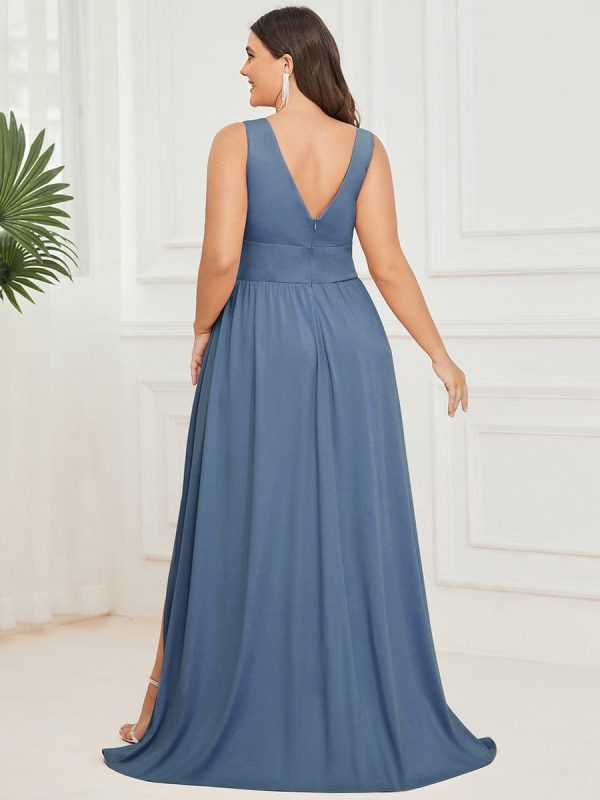 Elegant Sleeveless Bridesmaid Dress with Deep V Neck and A-Line Silhouette - Image 65