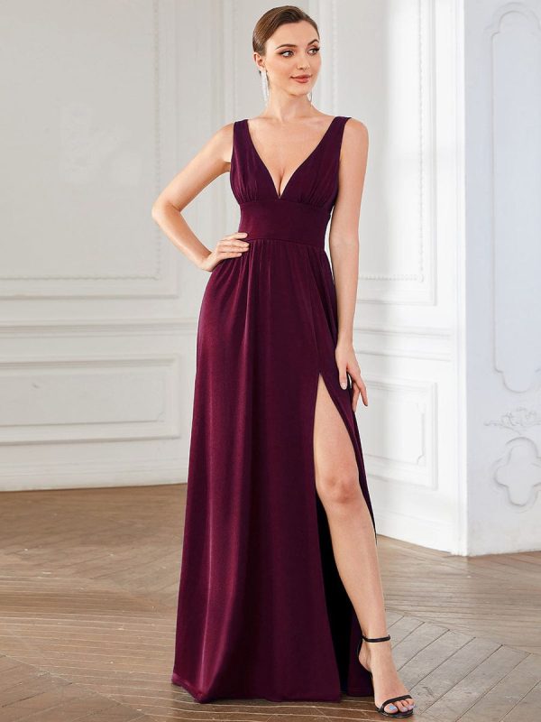Elegant Sleeveless Bridesmaid Dress with Deep V Neck and A-Line Silhouette - Image 72